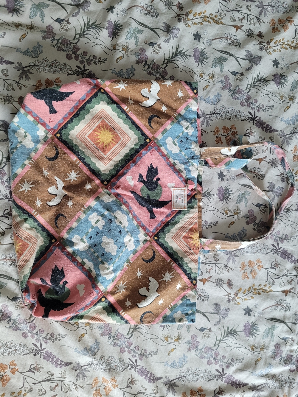 Sezane Multi-Color Patterned Canvas Tote Bag - Pink, Blue & Brown
